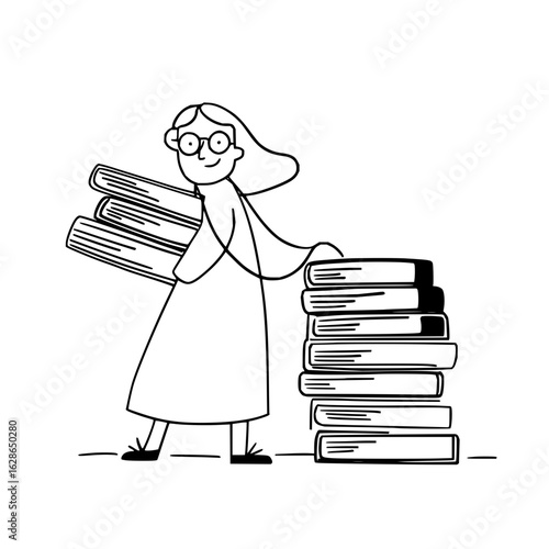 Woman with books reading library education knowledge learning literature study bookworm stack of books glasses