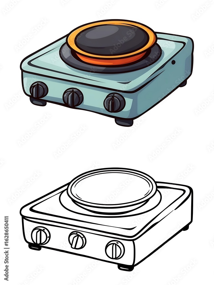 Fototapeta premium Portable Electric Stove Illustration with Outline Version