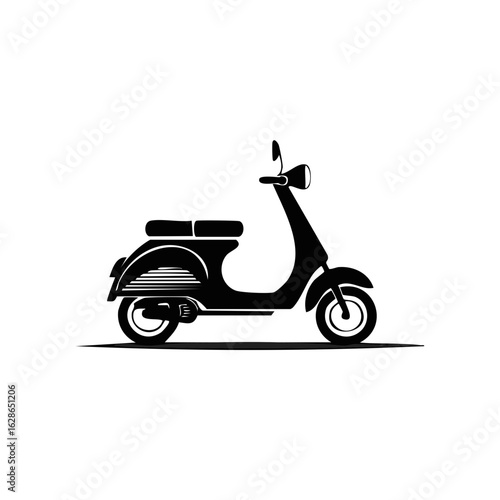 Retro motor scooter silhouette vector icon. Classic moped side view for transport or delivery logo.