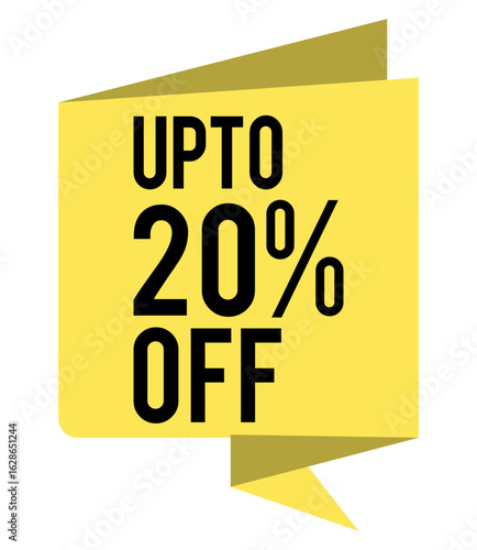 get up to 20% off now banner, shopping deal tag, promotional message vector