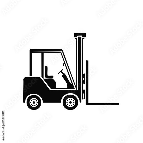 Industrial Forklift Machine with Lifting Forks and Driver Cabin Silhouette