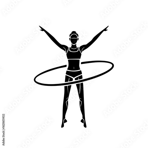 Woman exercising with a hula hoop silhouette illustration