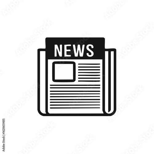 Folded newspaper icon with news headline. Black and white vector graphic for press, media, and journalism
