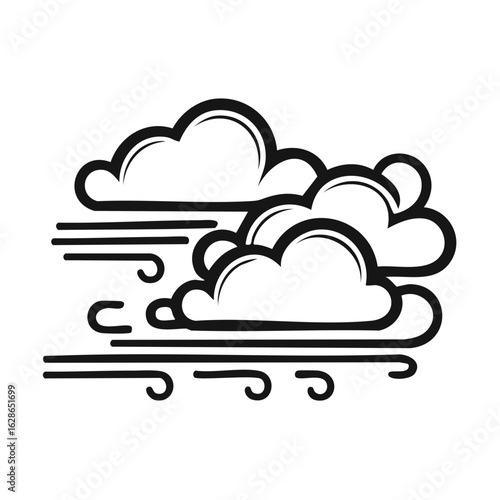 Stylized illustration of clouds and wind streaks in a simple line art design