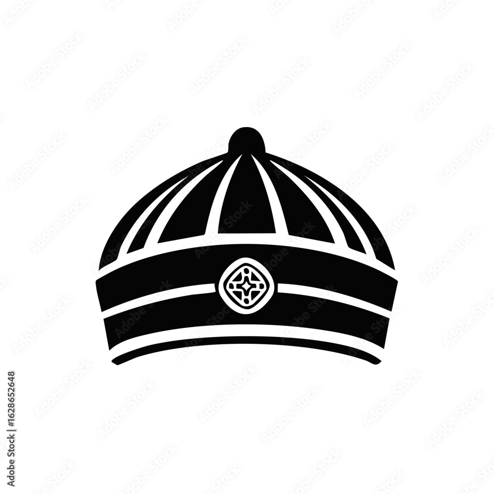 Naklejka premium Traditional Black Silk Cap With Decorative Emblem Isolated Icon