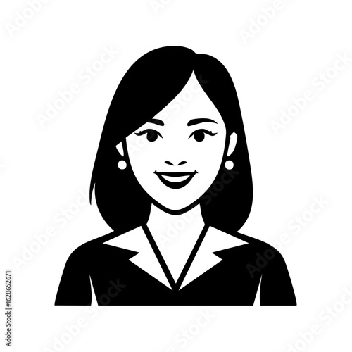 Minimalist vector icon of a smiling professional woman portrait avatar