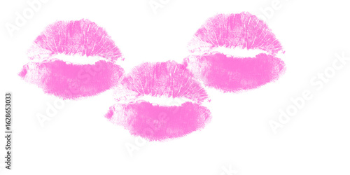 multiple lip kiss prints, set of pink lipstick marks arranged together isolated for beauty overlays romantic greeting card designs and cosmetic visuals
