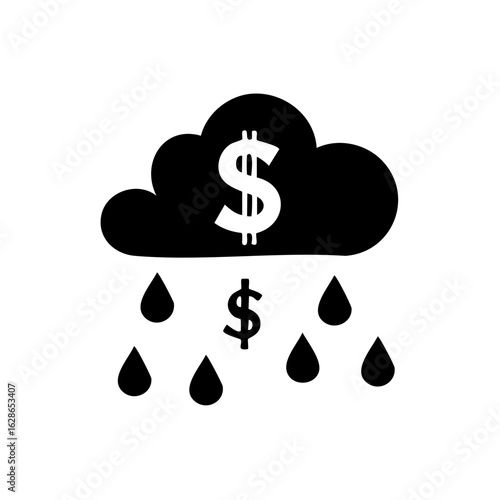 Cloud with Dollar Sign Raining Money and Droplets Symbolizing Financial Windfall