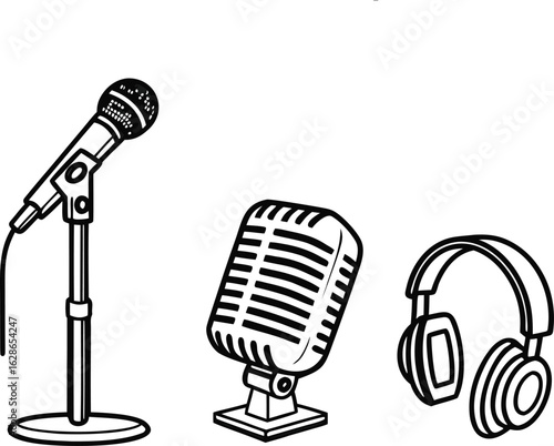 A vintage chrome studio microphone isolated on a white background, perfect for a classic rock concert stage or radio broadcast