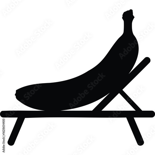 Banana Relaxing on Beach Lounger: Black Silhouette Illustration