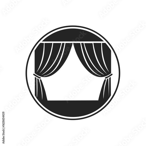 Stage with curtains in a circle emblem, theatrical performance icon