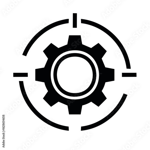 Machine Gear in Target Symbol Icon Illustration, Mechanism, Technical Design