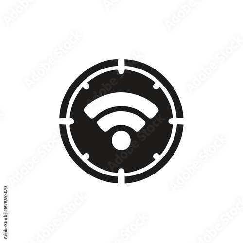 Wireless communication icon in round frame, signal symbol, device connection, simple vector illustration for wifi design.