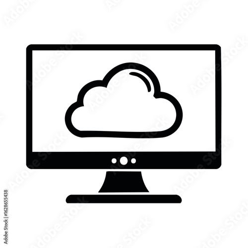 Computer monitor displaying a cloud icon representing cloud computing technology and data storage