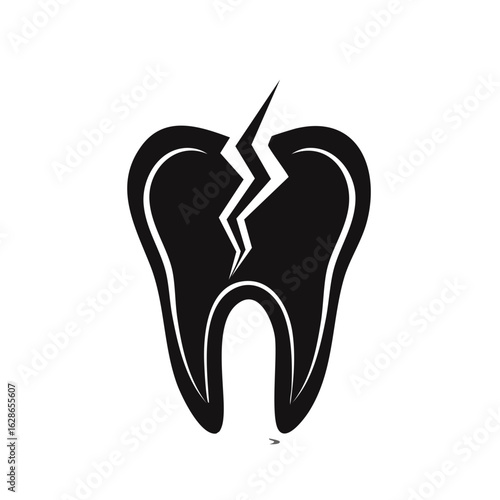 Cracked tooth icon, black dental health problem, vector illustration