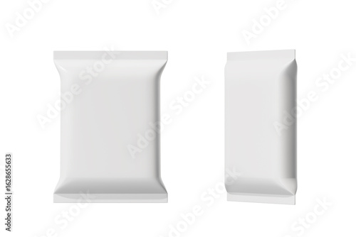 A closed soft square package is insulated on a white background. Mock up. 3d rendering.