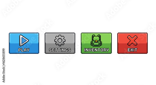A game interface of four button: play, settings, inventory and exit.