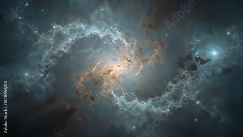 Spiral Galaxy Nebula with Swirling Gas Clouds and Stars space cosmos