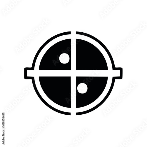 Abstract Round Icon with Dots and Crossbars, Black and White Design Element