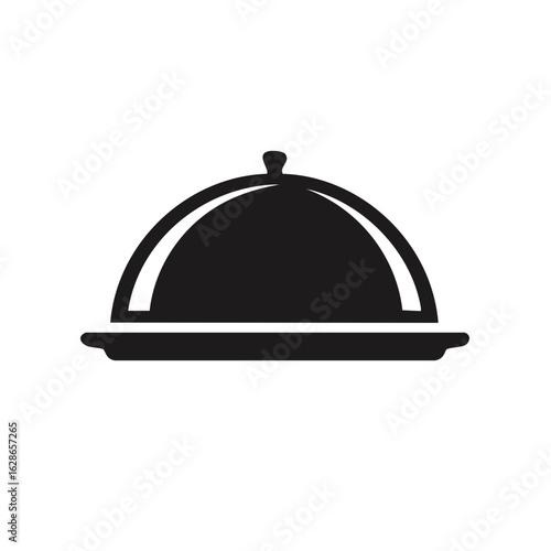 Black Silhouette Food Cloche and Serving Tray Icon for Restaurant Service
