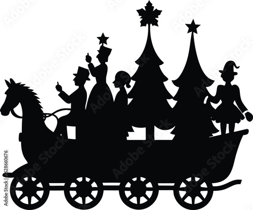 black silhouette christmas parade float on white b.eps