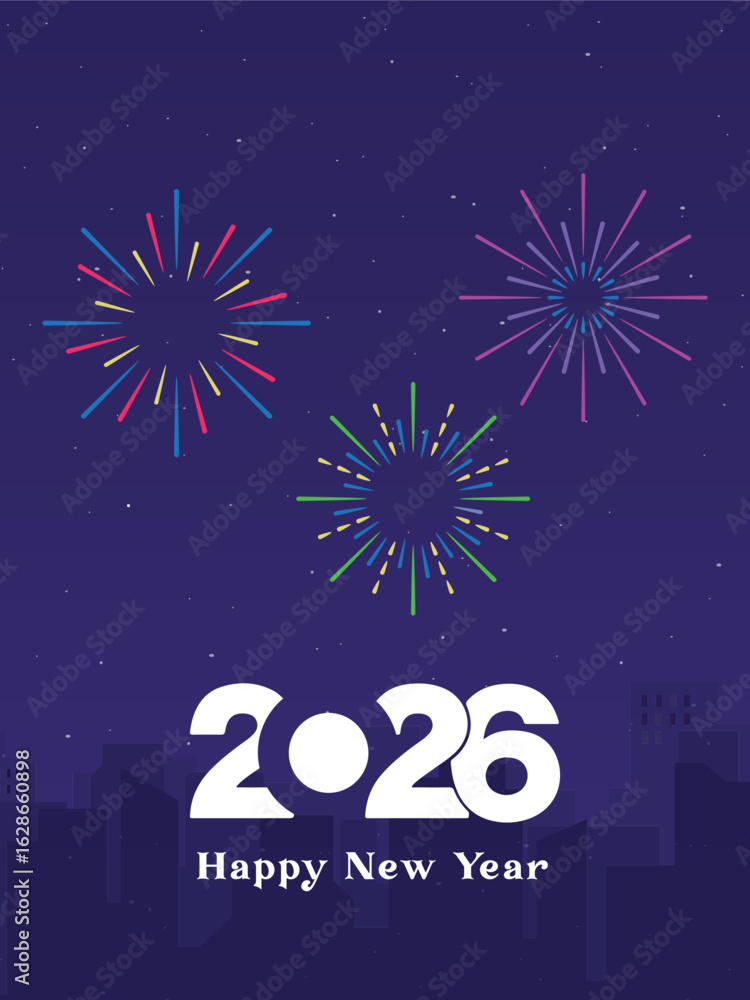 Fototapeta premium 2026 New Year Celebration with Fireworks Vector 