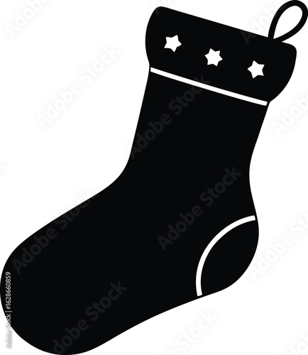 black silhouette christmas stocking on white backg.eps