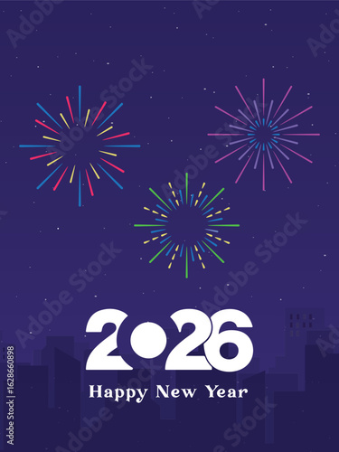 2026 New Year Celebration with Fireworks Vector 