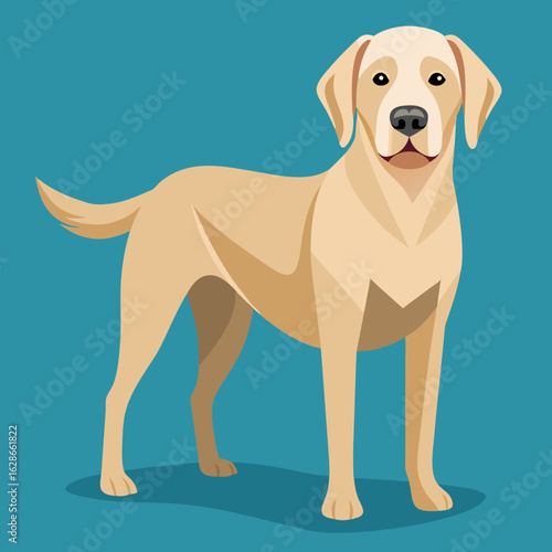 Flat design illustration of a friendly yellow labrador retriever standing