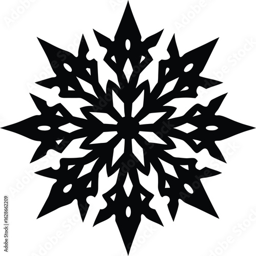 black silhouette decorative snowflake on white bac.eps