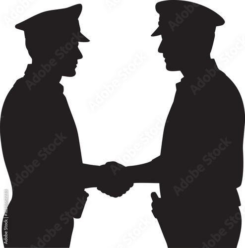 Silhouette of Two Law Enforcement Officers Shaking Hands Against Transparent Background