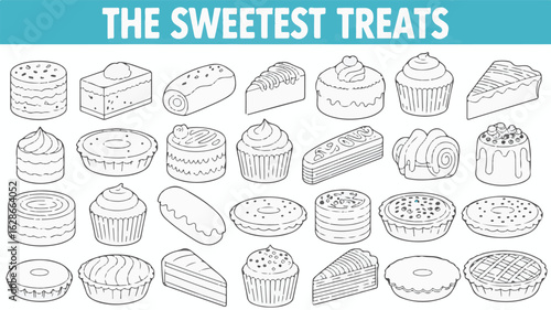 Assortment of sweet baked goods and desserts cakes cupcakes
