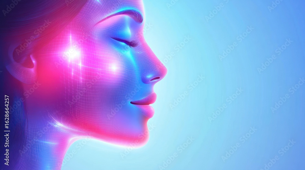 custom made wallpaper toronto digitalDigital woman's profile, vibrant colors, glowing skin