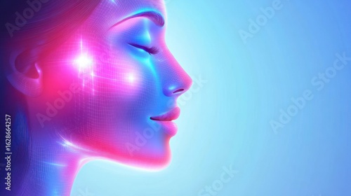 Wallpaper Mural Digital woman's profile, vibrant colors, glowing skin Torontodigital.ca