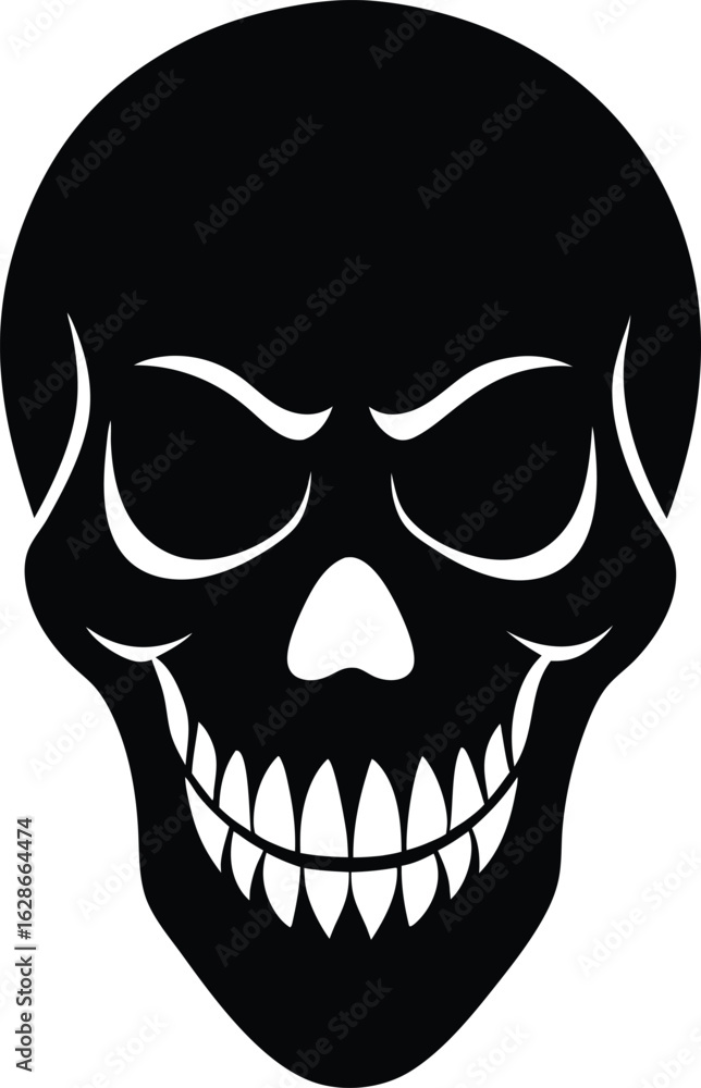 Fototapeta premium black silhouette grinning skull on white backgroun.eps