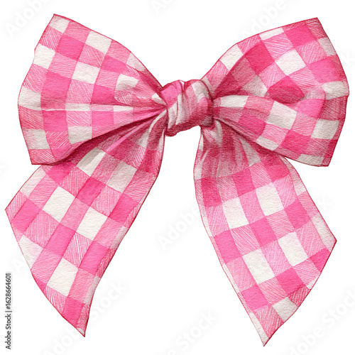 cute pink gingham bow watercolor illustration
