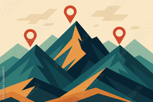 Abstract Vector Mountains with Marked Strategic Points – Minimal Concept Illustration