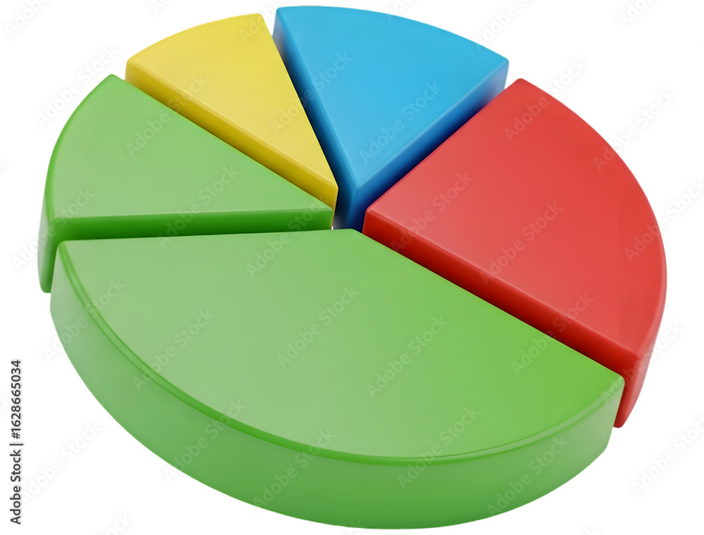 Colorful segmented pie chart with green red blue and yellow sections. Colorful segmented pie chart with green red blue and yellow sections.