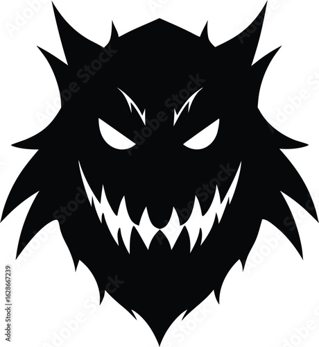 black silhouette monster face on white background.eps