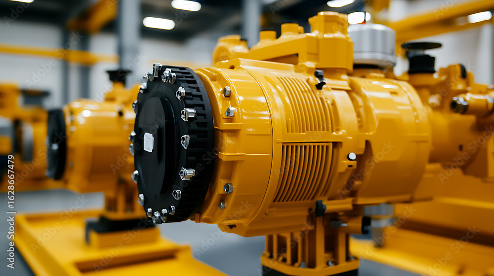 Obraz premium Close up of yellow industrial machines showing complex design, sturdy construction, precision engineering, and specialized equipment. Equipment for industry