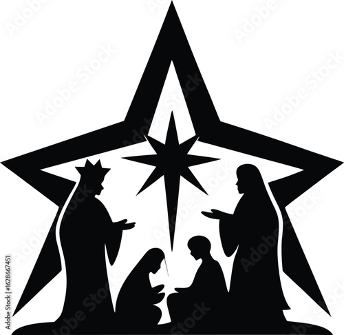 black silhouette nativity star on white background.eps