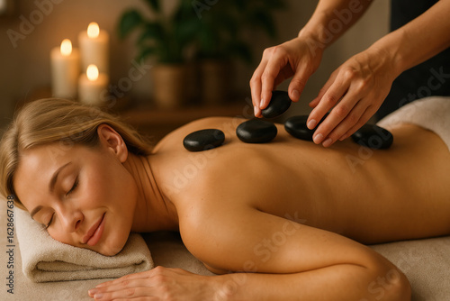 Woman receiving relaxing massage at spa.