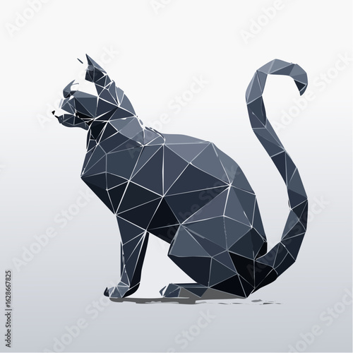Geometric Cat Illustration on White.