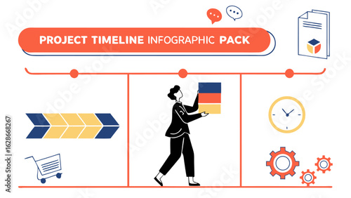 Project timeline infographic pack featuring business concepts and workflow elements for planning and execution