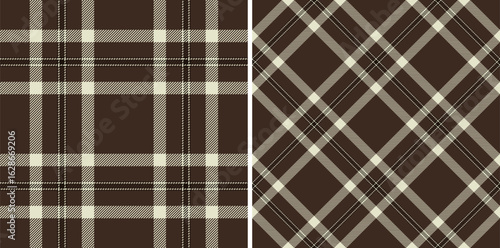 Elegant brown and beige plaid patterns, perfect for textile design, apparel, or website backgrounds.  Two distinct styles offer versatile options for creating cozy and sophisticated visuals.