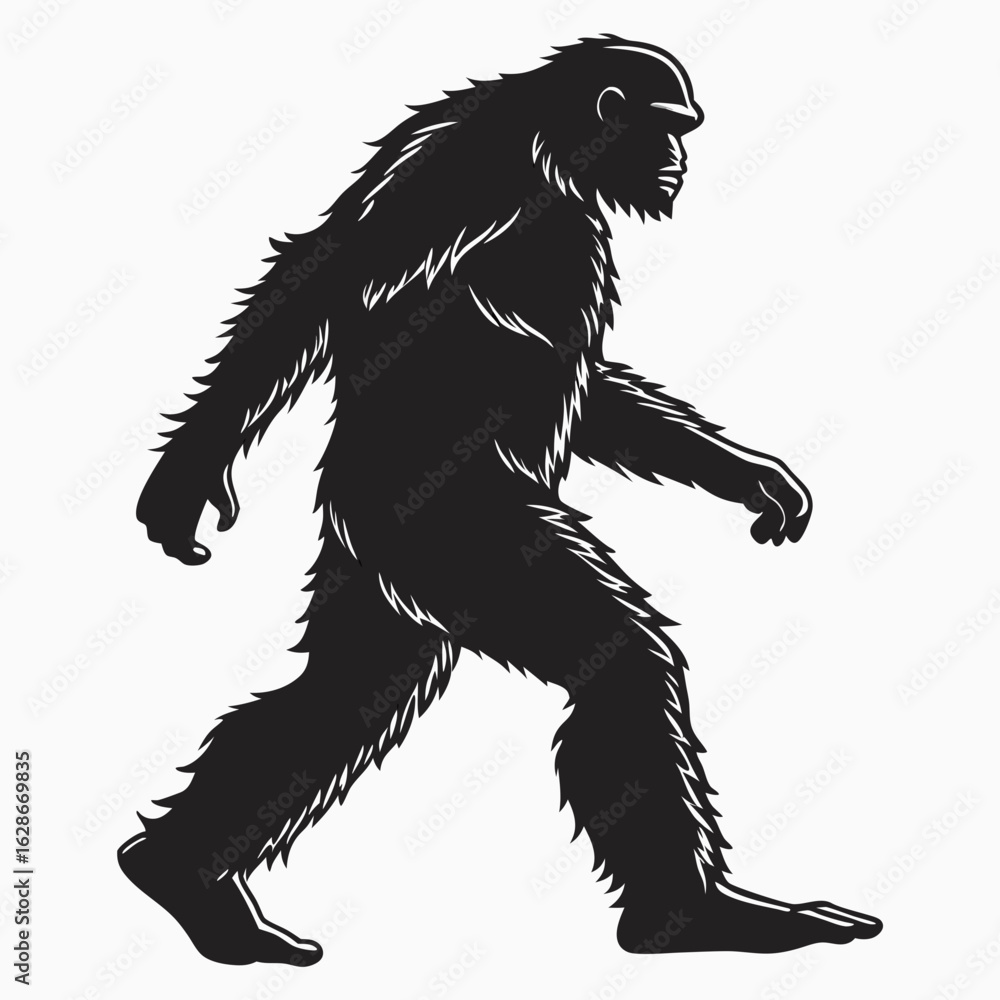 Fototapeta premium Bigfoot walking silhouette isolated on white background
