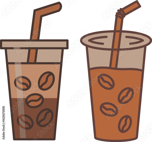  Iced Coffee in Plastic Cups with Coffee Beans Clipart