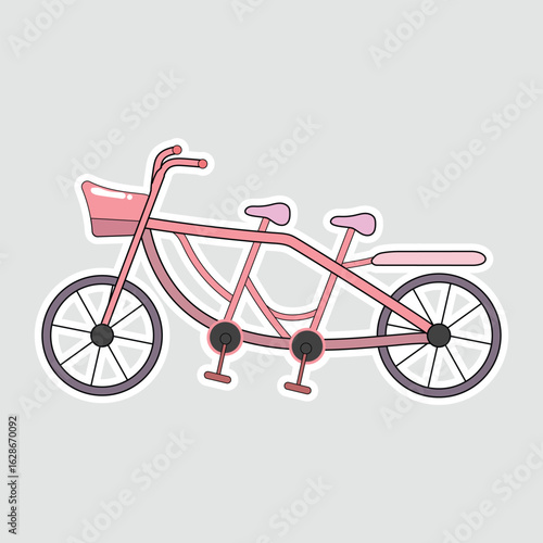 Cute Tandem Bicycle Vector Illustration Sticker. Charming pink tandem bicycle vector sticker, perfect for love, friendship, and adventure-themed creative projects and designs