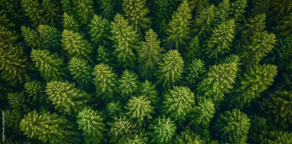 Overhead view of a thick green forest for themes that are environmentally focused Overhead view of a thick green forest for themes that are environmentally focused