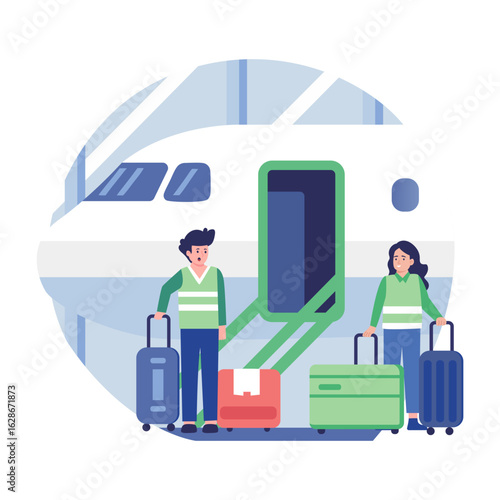 A flat style illustration showing travelling flight
